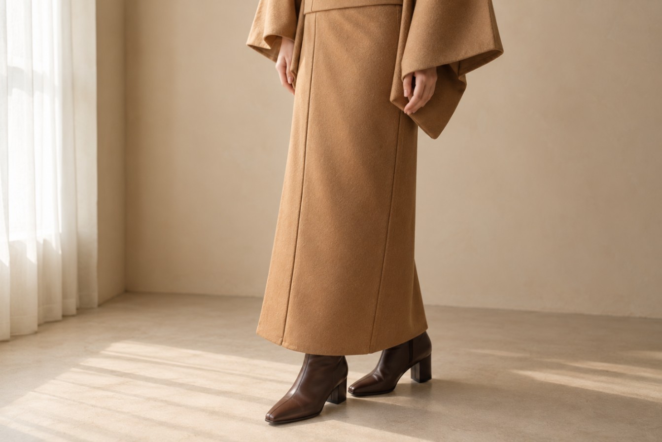 着物の裾とブーツの足元（AI生成イメージ）
